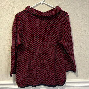 Talbots Red and Navy Hexagon pattern collared sweater size medium